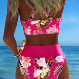 Lorena - Bikini with contrasting floral print and slit