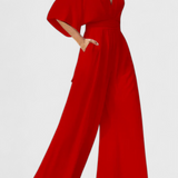 Isaura Elegant Long Jumpsuit with Wide Leg and V-Neck