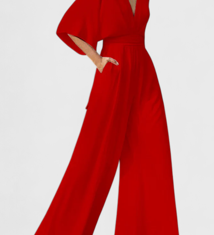 Isaura Elegant Long Jumpsuit with Wide Leg and V-Neck