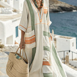 Caftan Dress "Diane" with Green and Orange Stripes