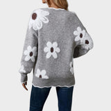 Paula | Floral Knit Jumper with V-Neck