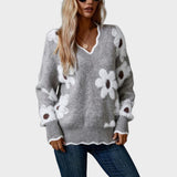 Paula | Floral Knit Jumper with V-Neck