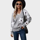 Paula | Floral Knit Jumper with V-Neck