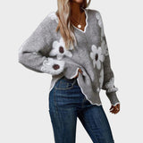 Paula | Floral Knit Jumper with V-Neck