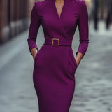 Nora | Black Dress with Belt and Mandarin Collar