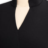 Nora | Black Dress with Belt and Mandarin Collar
