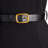 Nora | Black Dress with Belt and Mandarin Collar