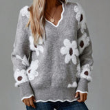 PAULA | ELEGANT FLORAL SWEATER WITH V-NECK