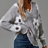 PAULA | ELEGANT FLORAL SWEATER WITH V-NECK