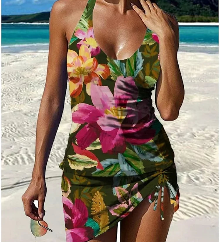 Filipa - Floral Graphic Tankini with Shorts, Tummy Control Effect
