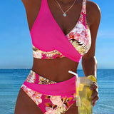 Lorena - Bikini with contrasting floral print and slit
