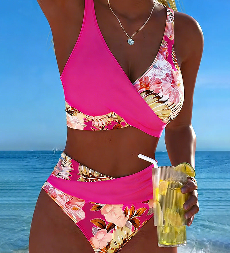 Lorena - Bikini with contrasting floral print and slit