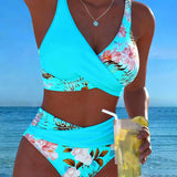 Lorena - Bikini with contrasting floral print and slit