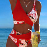 Lorena - Bikini with contrasting floral print and slit