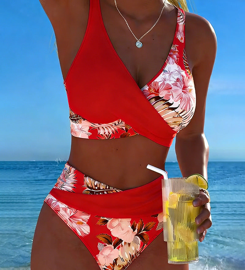Lorena - Bikini with contrasting floral print and slit
