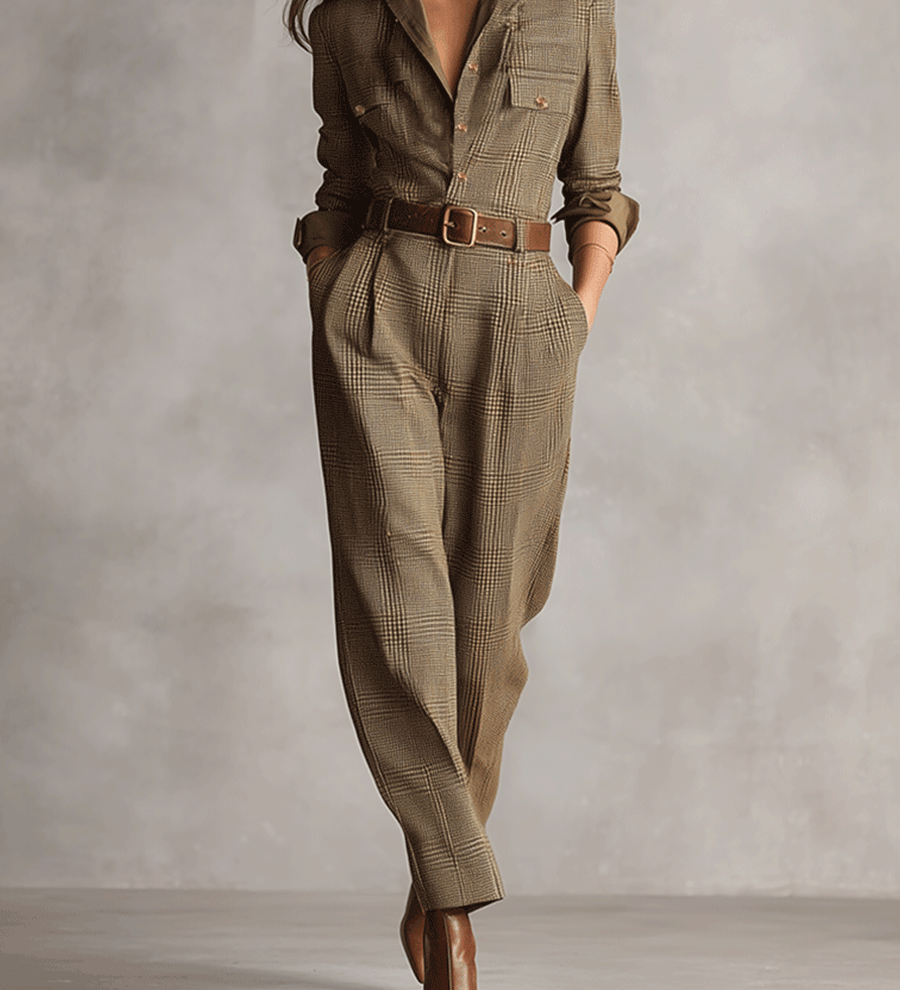 Celia - Check Print Jumpsuit with Sophisticated Details