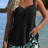 Serafina - Striped Tankini with Bikini Bottom in Two Pieces