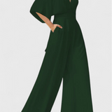 Isaura Elegant Long Jumpsuit with Wide Leg and V-Neck