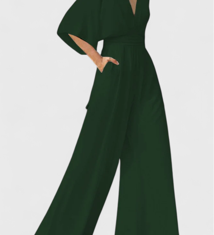 Isaura Elegant Long Jumpsuit with Wide Leg and V-Neck