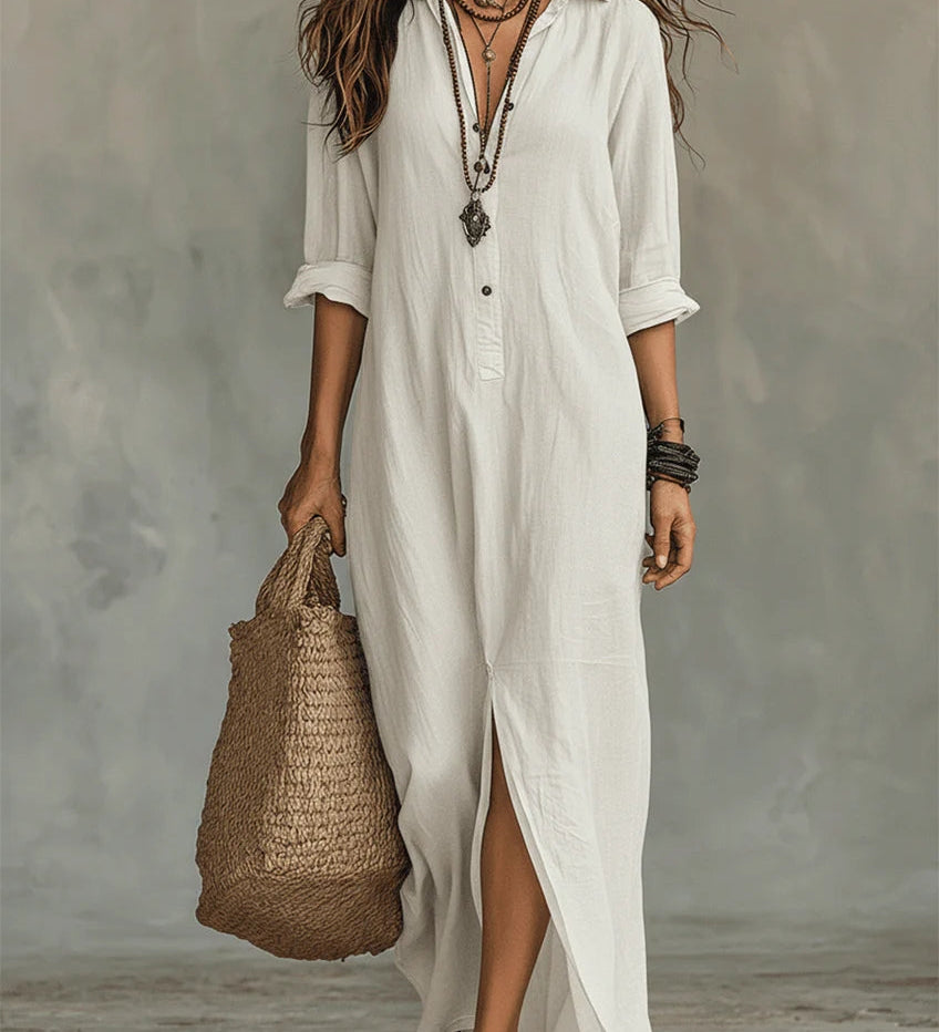 Carmen | Loose Black Maxi Dress with Buttons