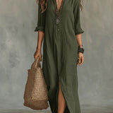 Carmen | Loose Black Maxi Dress with Buttons