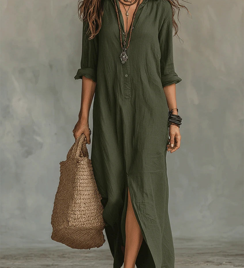 Carmen | Loose Black Maxi Dress with Buttons