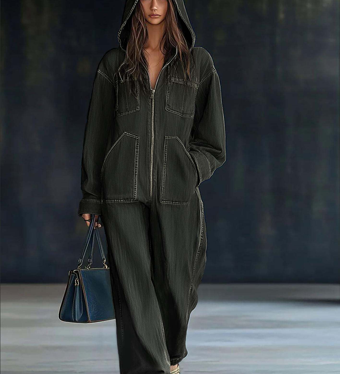 Tiria Long Sleeve Hooded Jumpsuit