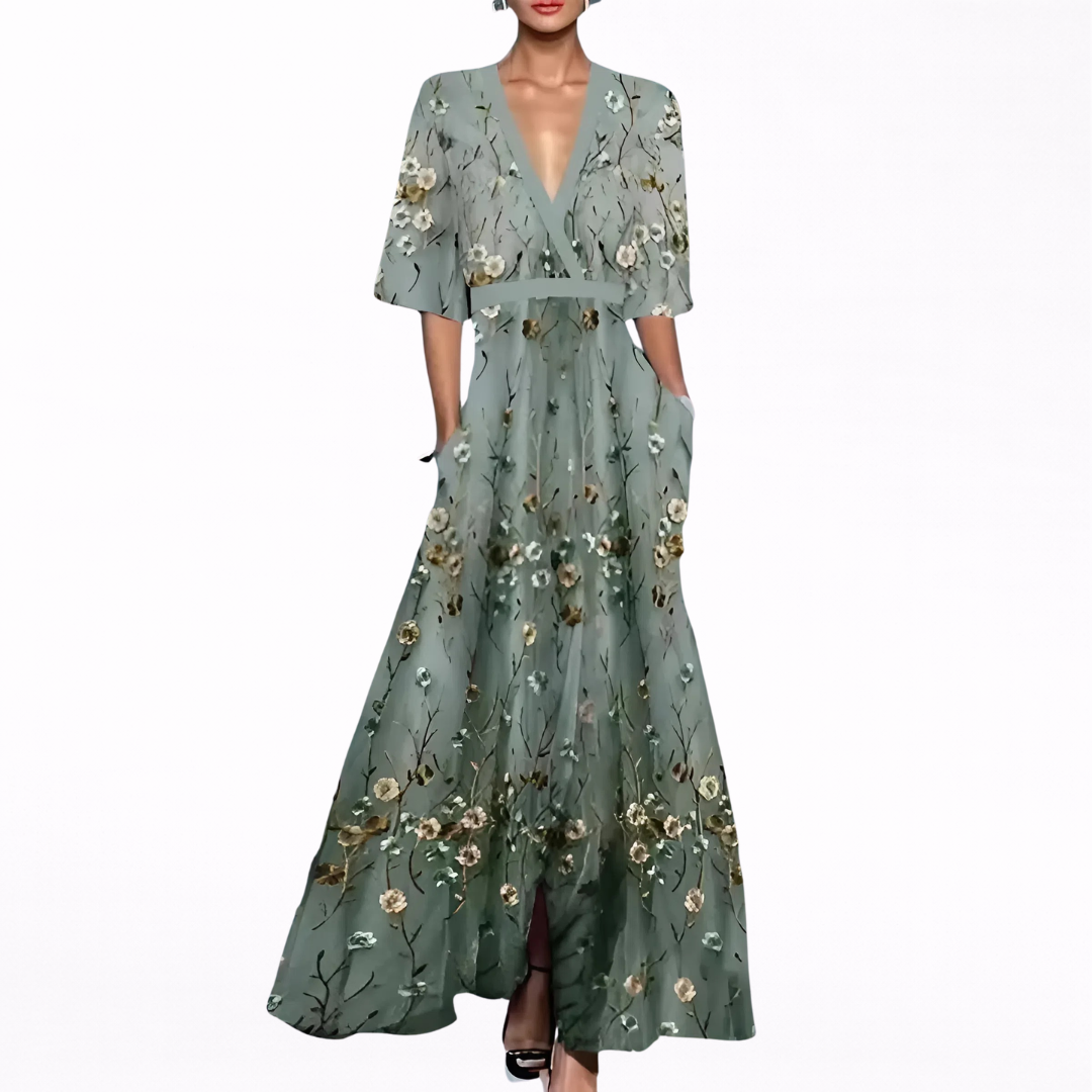 Valentina | Elegant Maxi Dress with Deep V-Neck