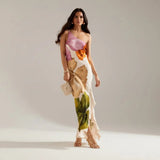 Nuria - Chic Dress with Patchwork Details and Asymmetrical Neckline