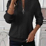 Amalie - Cable Knit Zip Sweater for Women