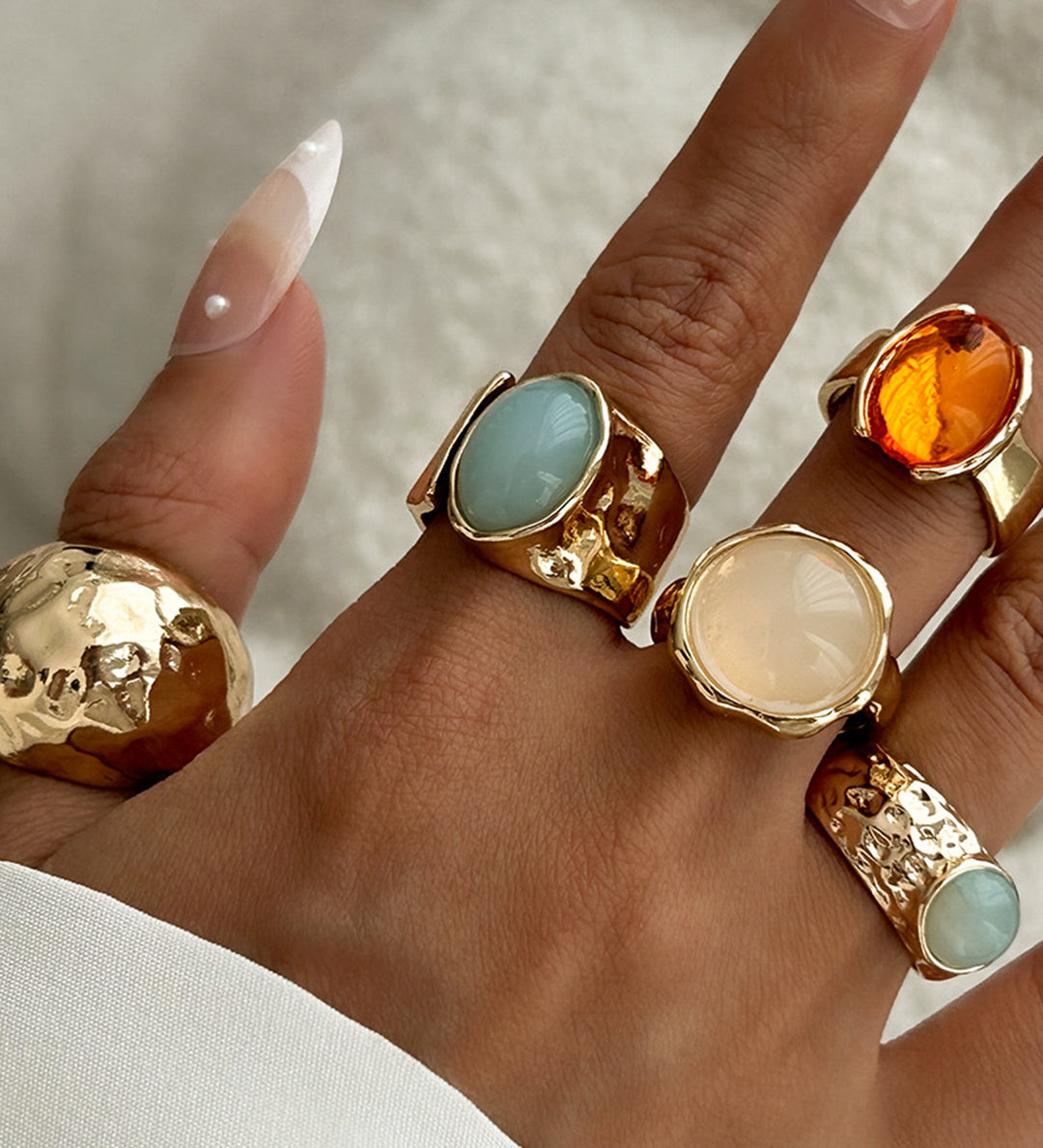Open Ring Set with Rhinestones