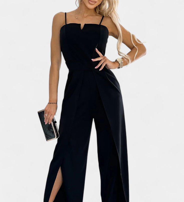 Prescillia Jumpsuit with Spaghetti Straps and Side Split