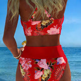 Lorena - Bikini with contrasting floral print and slit