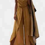 Donatila Cotton Jumpsuit with Side Openings and Crossed Neckline
