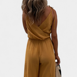 Donatila Cotton Jumpsuit with Side Openings and Crossed Neckline