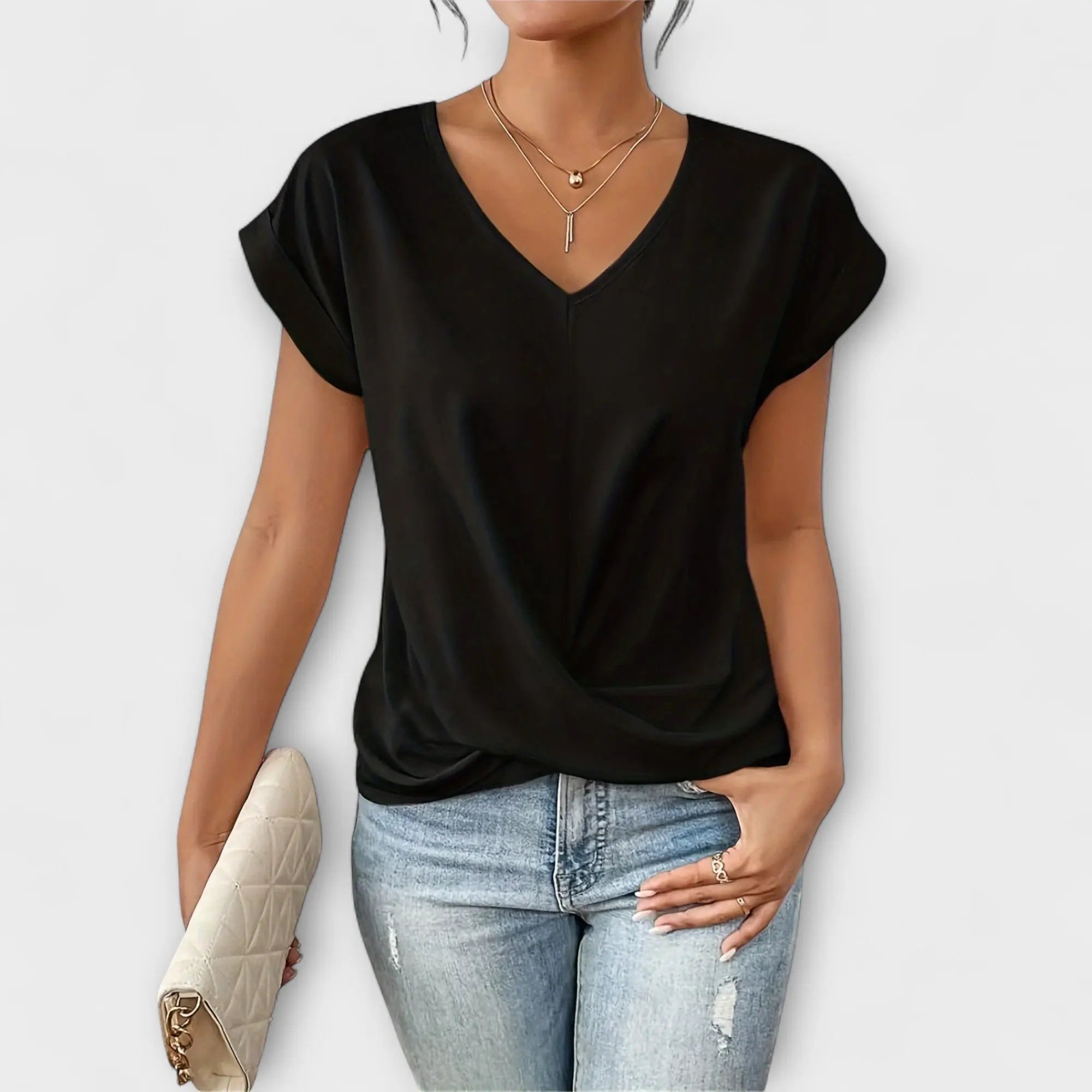 Elena | V-Neck Blouse with Button Detail