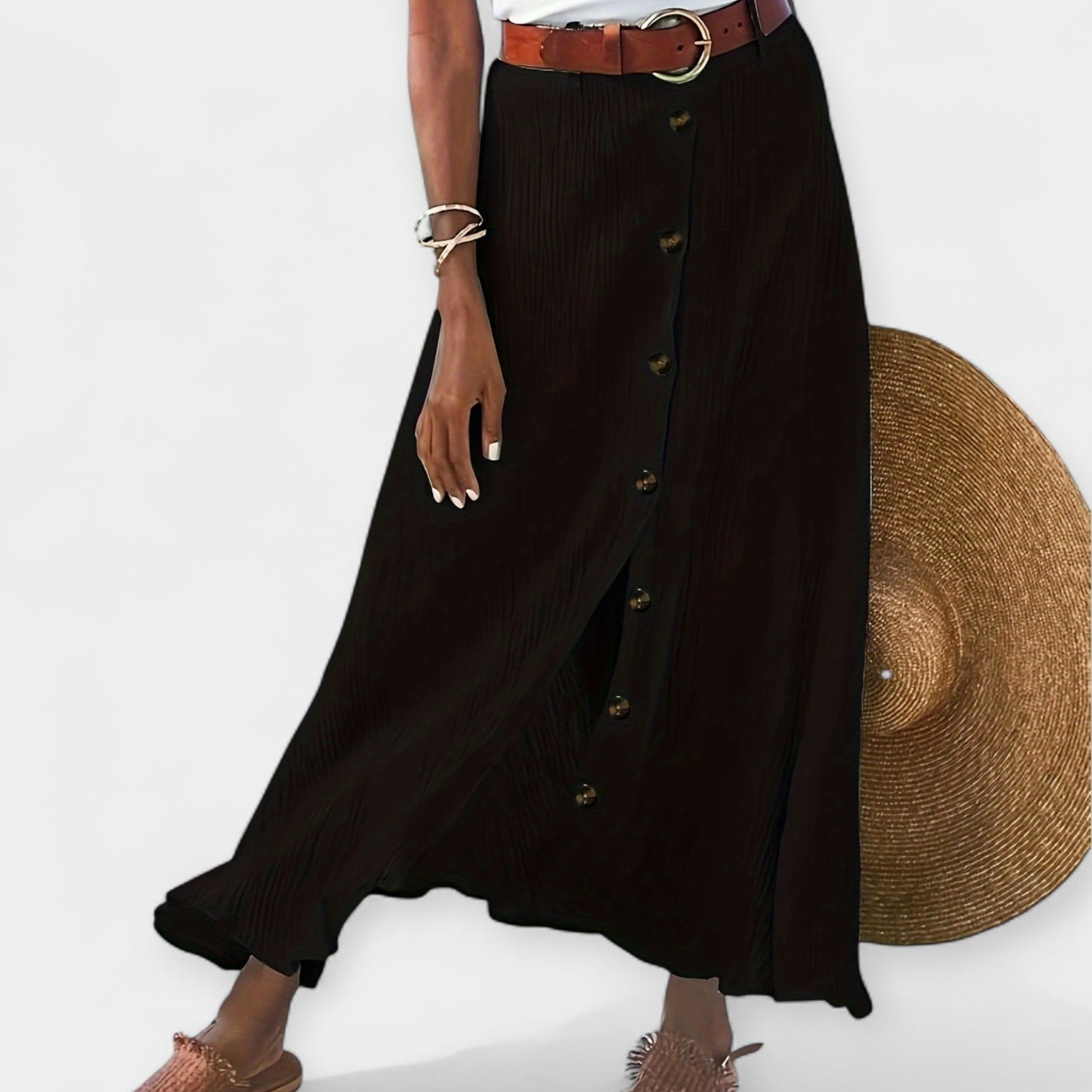 Long Semi-Transparent Skirt with Opening