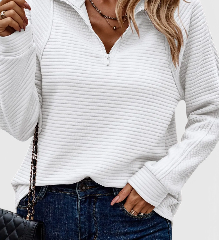 Helene V-Neck Jumper with Zip and Long Sleeves