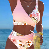 Lorena - Bikini with contrasting floral print and slit
