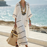 "Victoire" Striped Elegant Black Caftan Dress