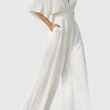 Isaura Elegant Long Jumpsuit with Wide Leg and V-Neck