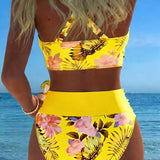 Lorena - Bikini with contrasting floral print and slit