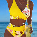 Lorena - Bikini with contrasting floral print and slit