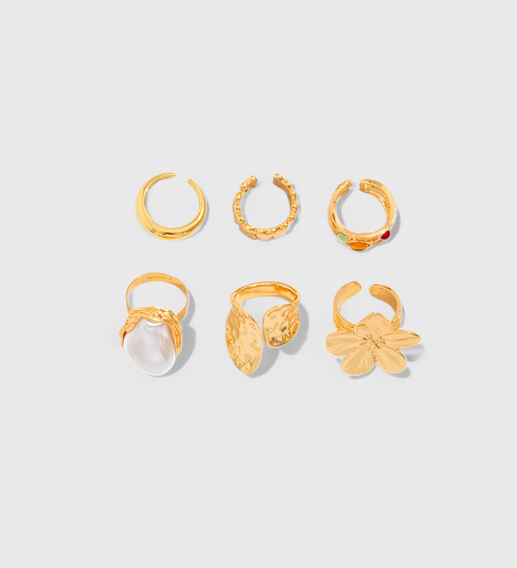 Open Flower-Shaped Liquid Pearl Ring
