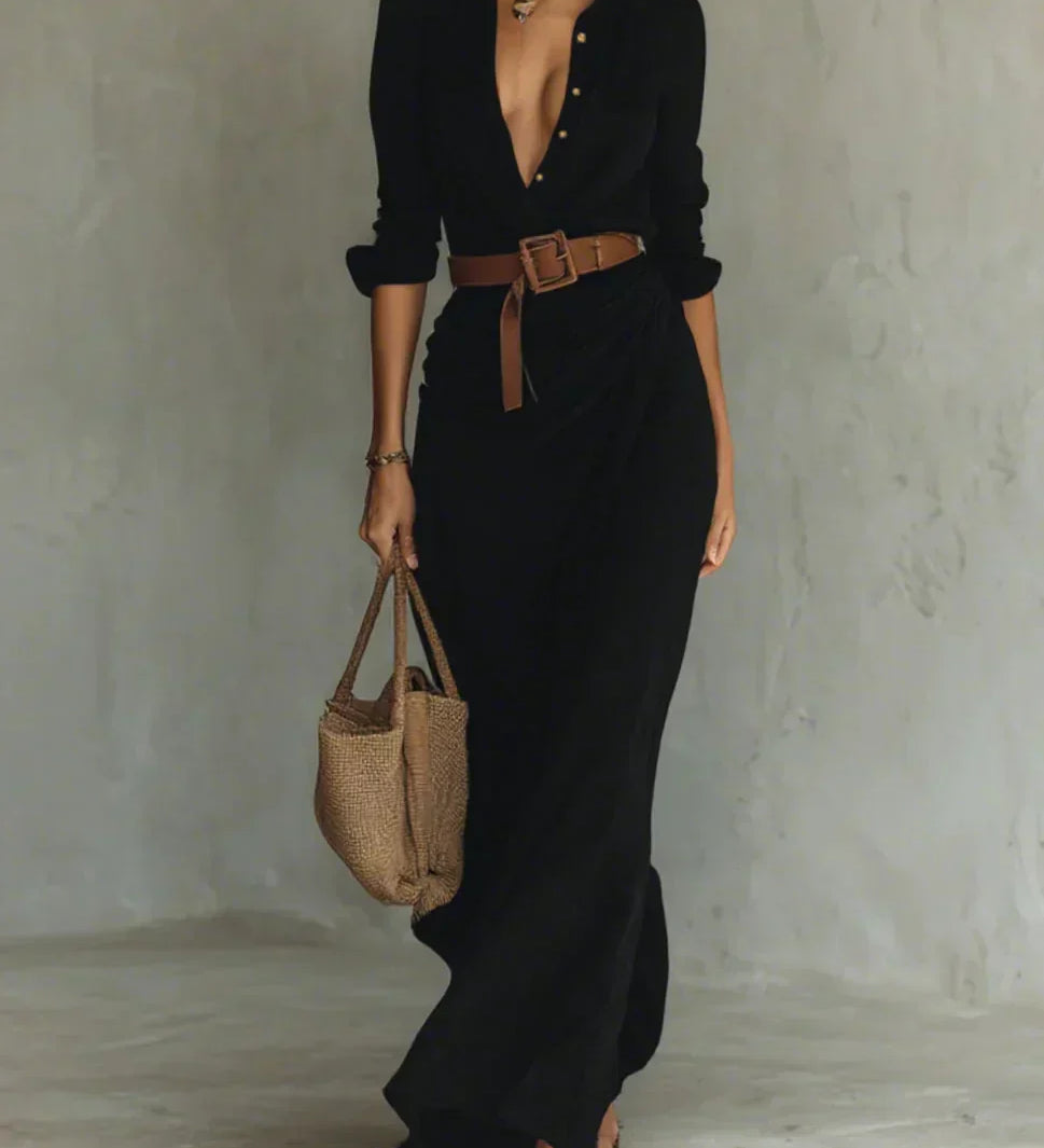 Carmen | Maxi dress with lapel and belt at the waist
