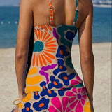 Filipa - Floral Graphic Tankini with Shorts, Flat Tummy Effect