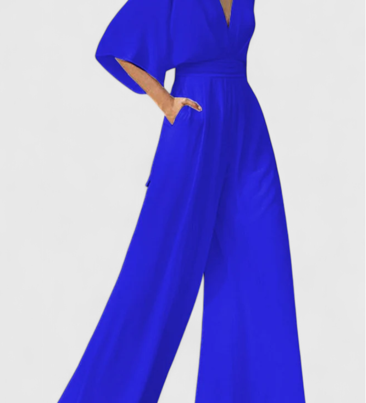 Isaura Elegant Long Jumpsuit with Wide Leg and V-Neck