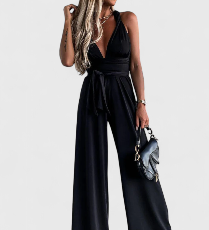Ivana Wide-Leg Jumpsuit with Crossed Back