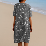 Manuela - Vestido Floral en Carbón con Acentos Blancos