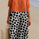 Mercedes - Vestido Naranja con Puntos Contrastantes